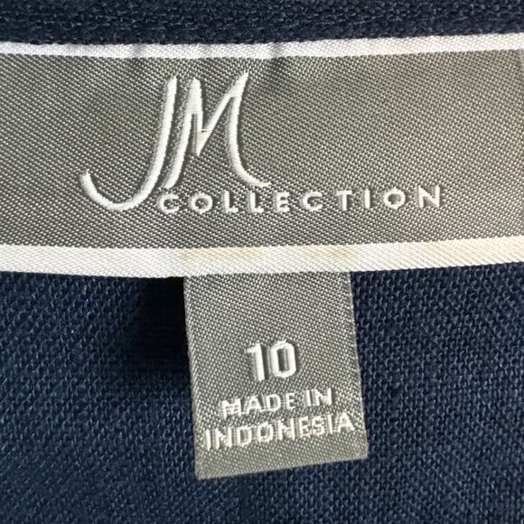 JM Collection Linen Button Up blouse Navy Blue Silver Buttons Lagenlook Size 10 - Picture 7 of 8